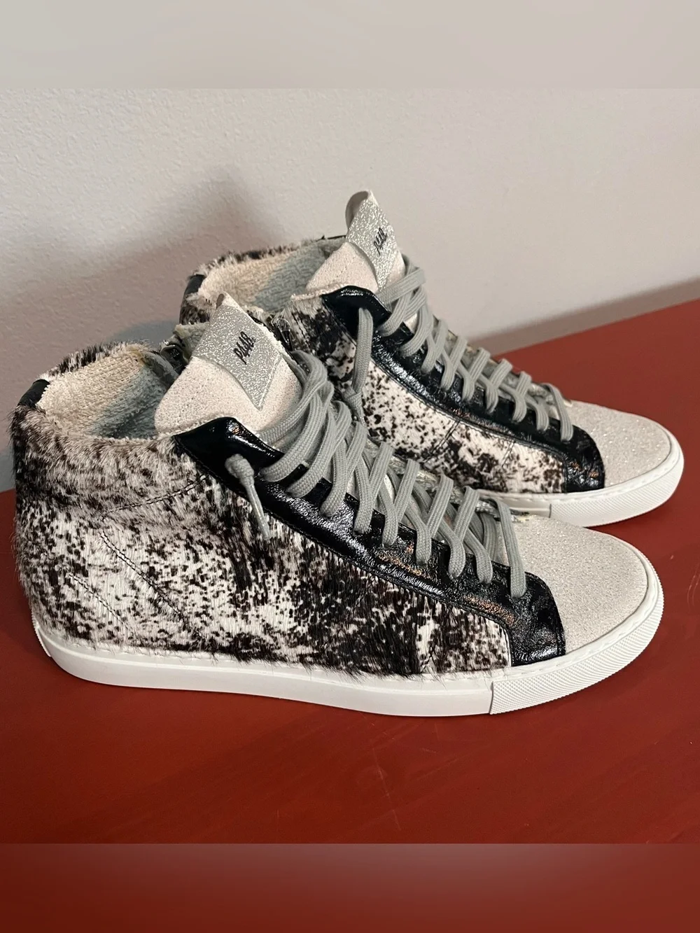 P448 Cow Softy Calf Hair High Top Sneakers Women's Size 41 Streetwear Western